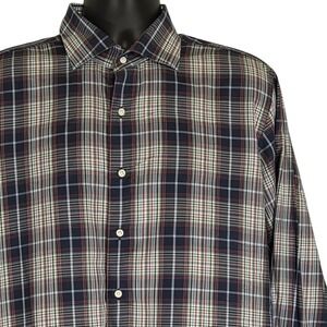 Peter Millar Collection Blue Red‎ Plaid Button Down LS Shirt Cotton Mens Large
